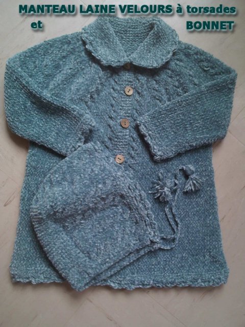 Manteau laine velours et bonnet