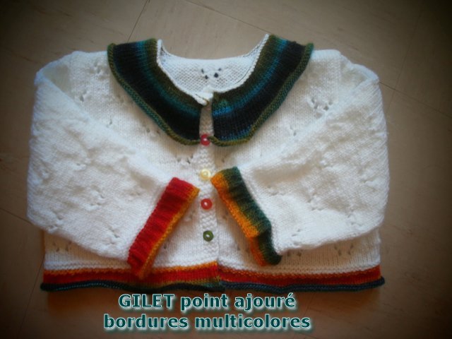 gilet point ajour bordures multicolores
